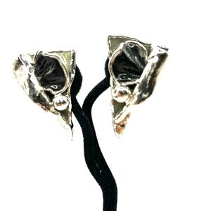 Sculptural Silver and Blue Earrings with Organic Design Abstract Art